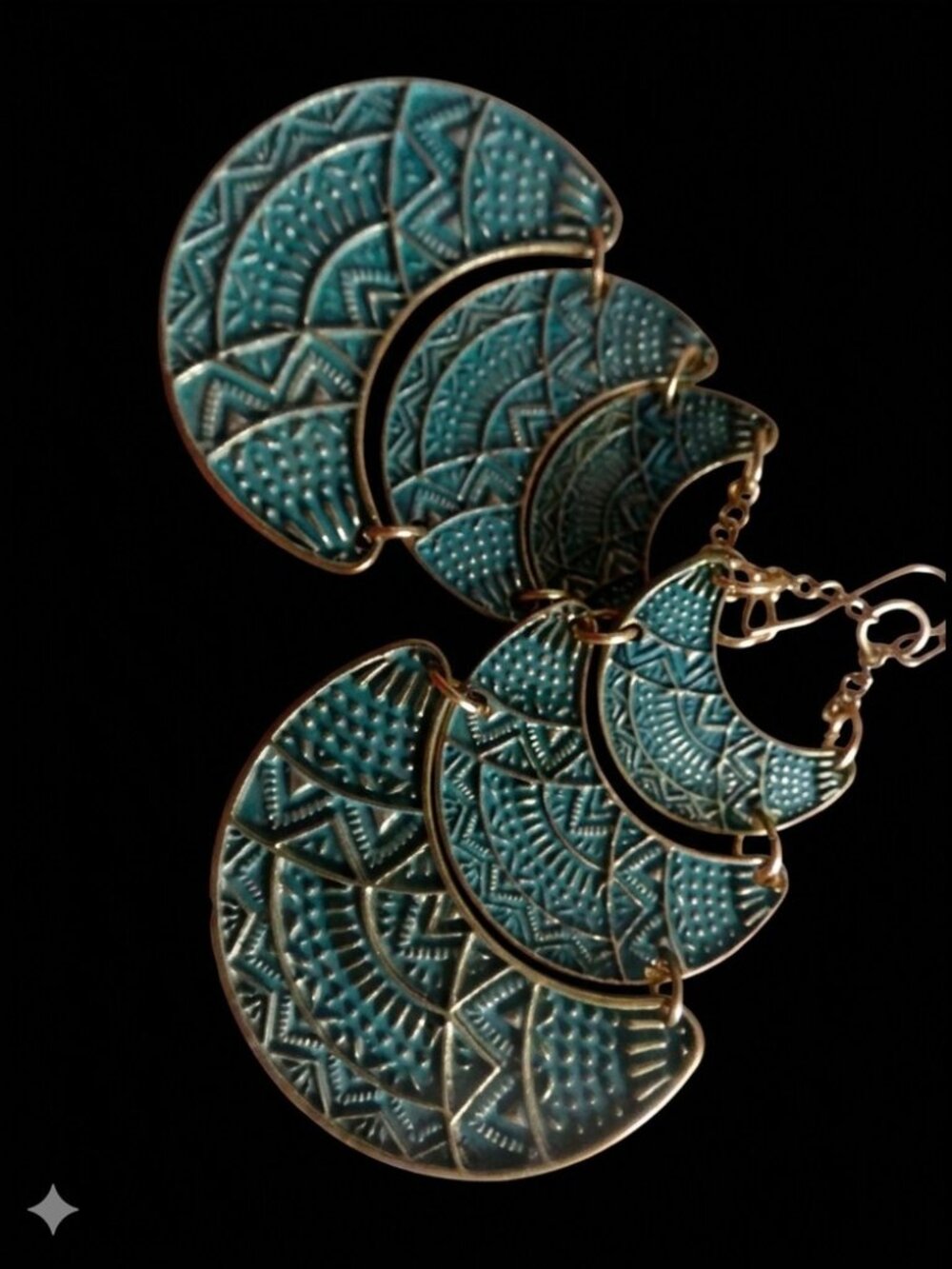 Boho Teal Patina Tiered Chandelier Earrings Gold Tribal Turquoise Southwest